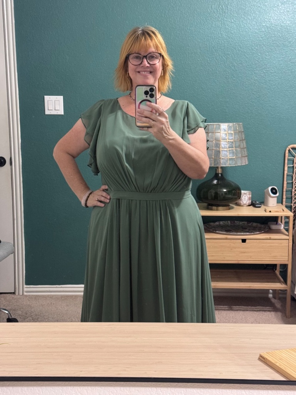 Azazie Daphne A-Line Ruffled Chiffon Floor-Length Bridesmaid Dress in Eucalyptus - Picture 11 of 14